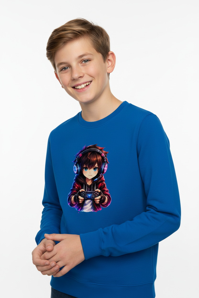 Kinder Sweatshirt Anime Gamer mit Neon-Lichtern