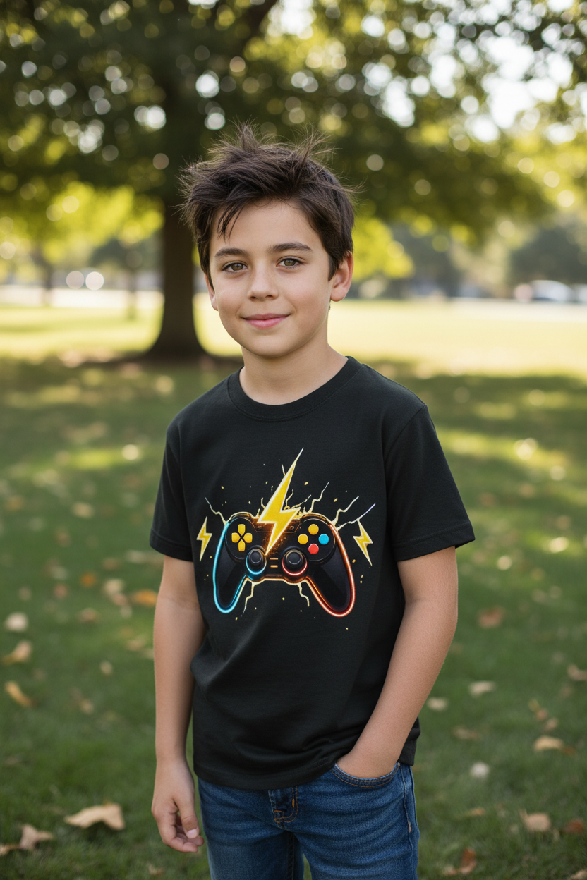 Kinder Basic T-Shirt Elektrische Energie um den Controller