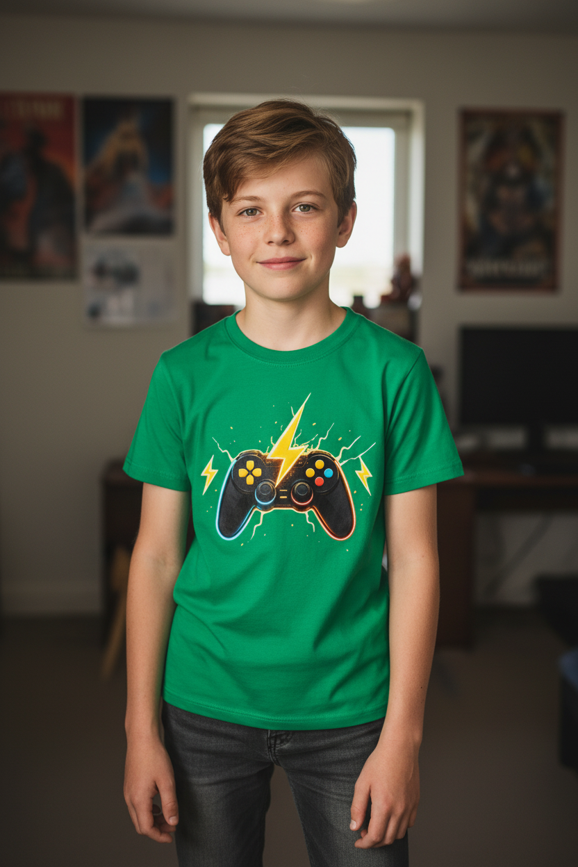 Kinder Basic T-Shirt Elektrische Energie um den Controller