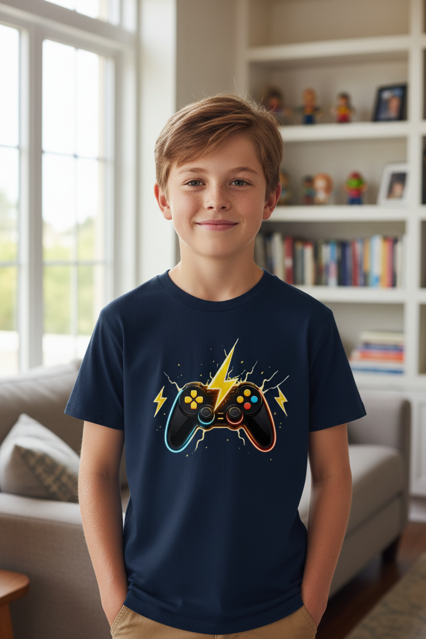 Kinder Basic T-Shirt Elektrische Energie um den Controller