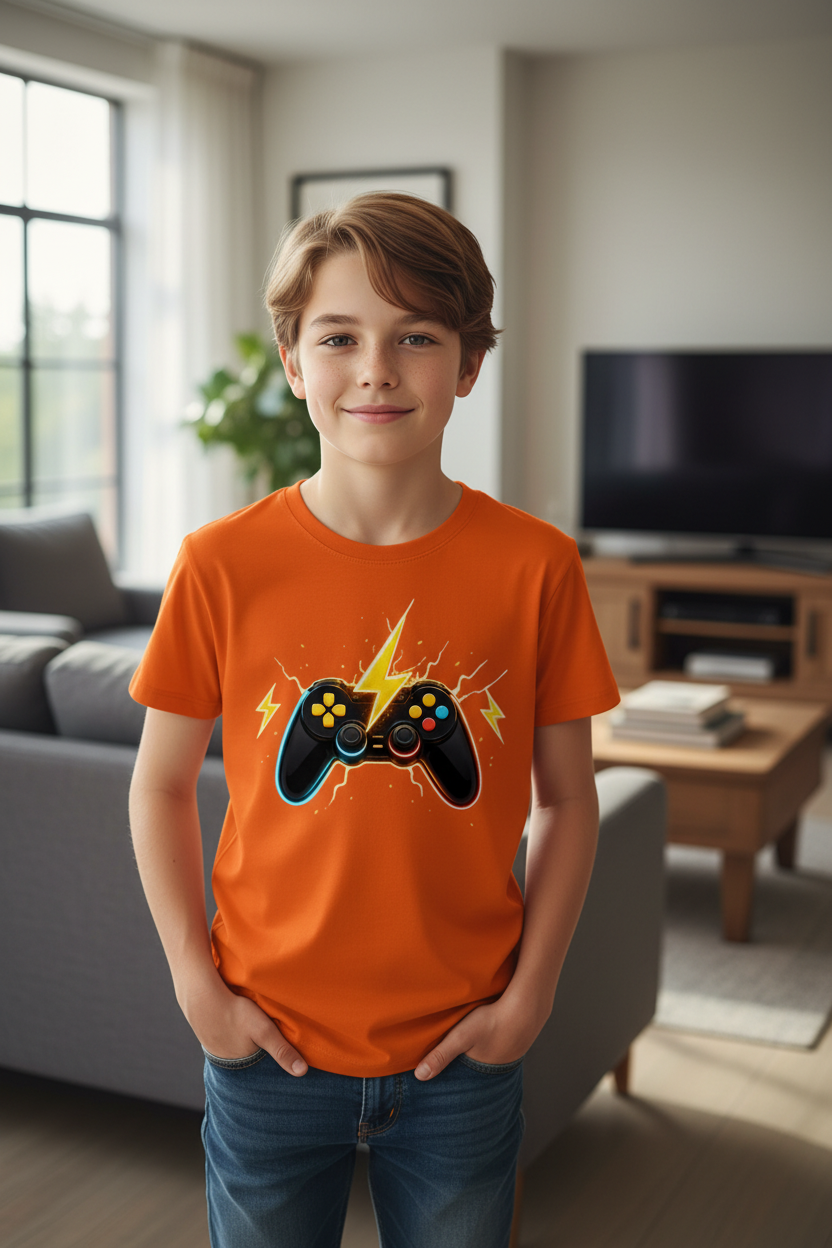Kinder Basic T-Shirt Elektrische Energie um den Controller