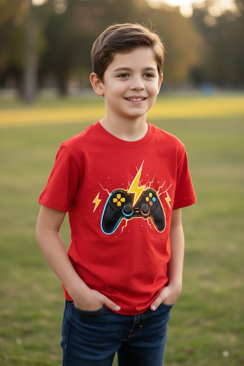 Kinder Basic T-Shirt Elektrische Energie um den Controller