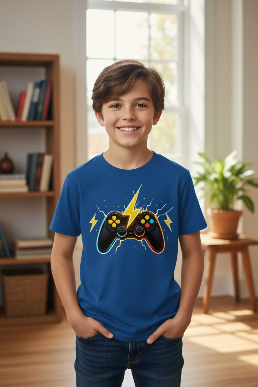 Kinder Basic T-Shirt Elektrische Energie um den Controller