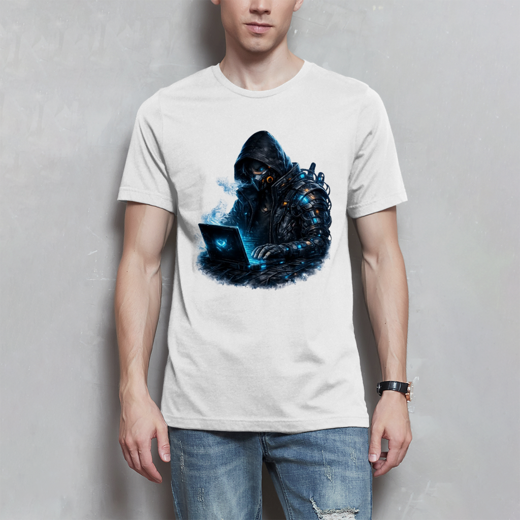 T-Shirt Cyberpunk hacker im blauen Licht