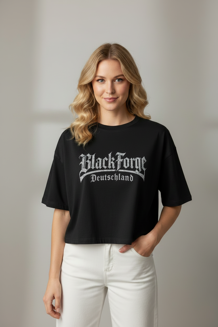 Damen Oversize Crop Top BlackForge Deutschland