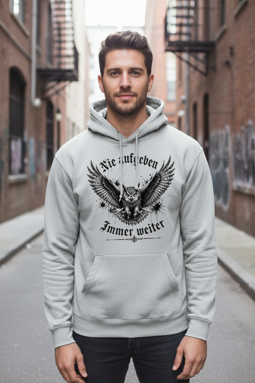 Herren Hoodie Kämpfender Kauz im schwarzen Grunge-Stil