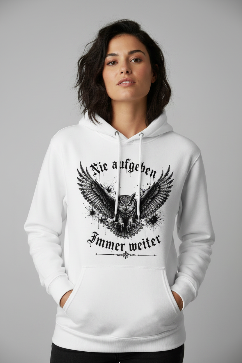 Damen Hoodie Kämpfender Kauz im schwarzen Grunge-Stil