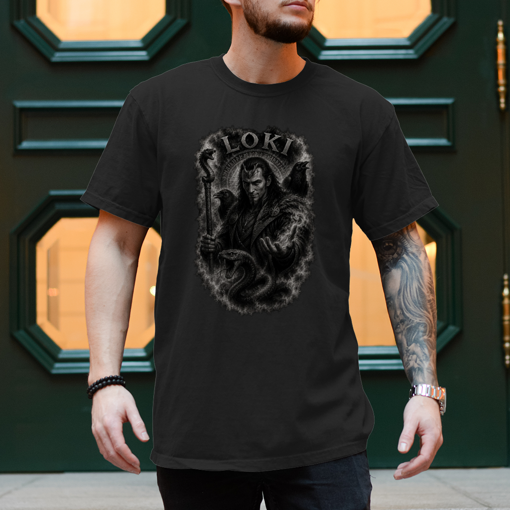 Herren T-Shirt Loki in mystischer düsterer Pose