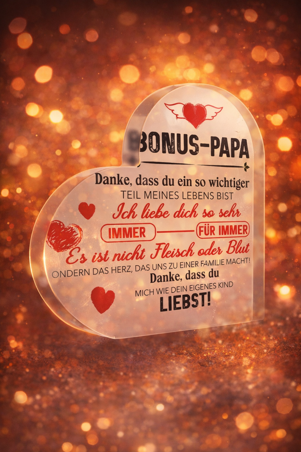 Bonus-Papa Herzaufsteller – Persönliches Geschenk mit liebevoller Botschaft