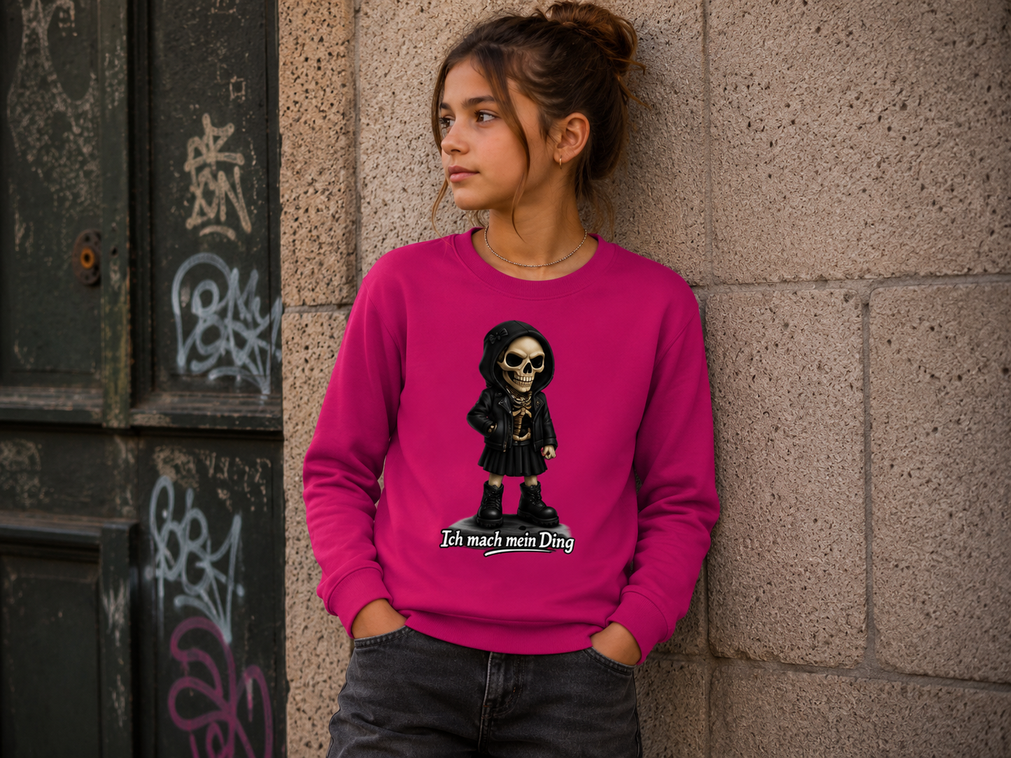 Kinder Sweatshirt Ich mach mein Ding Skelett Teenager Girl
