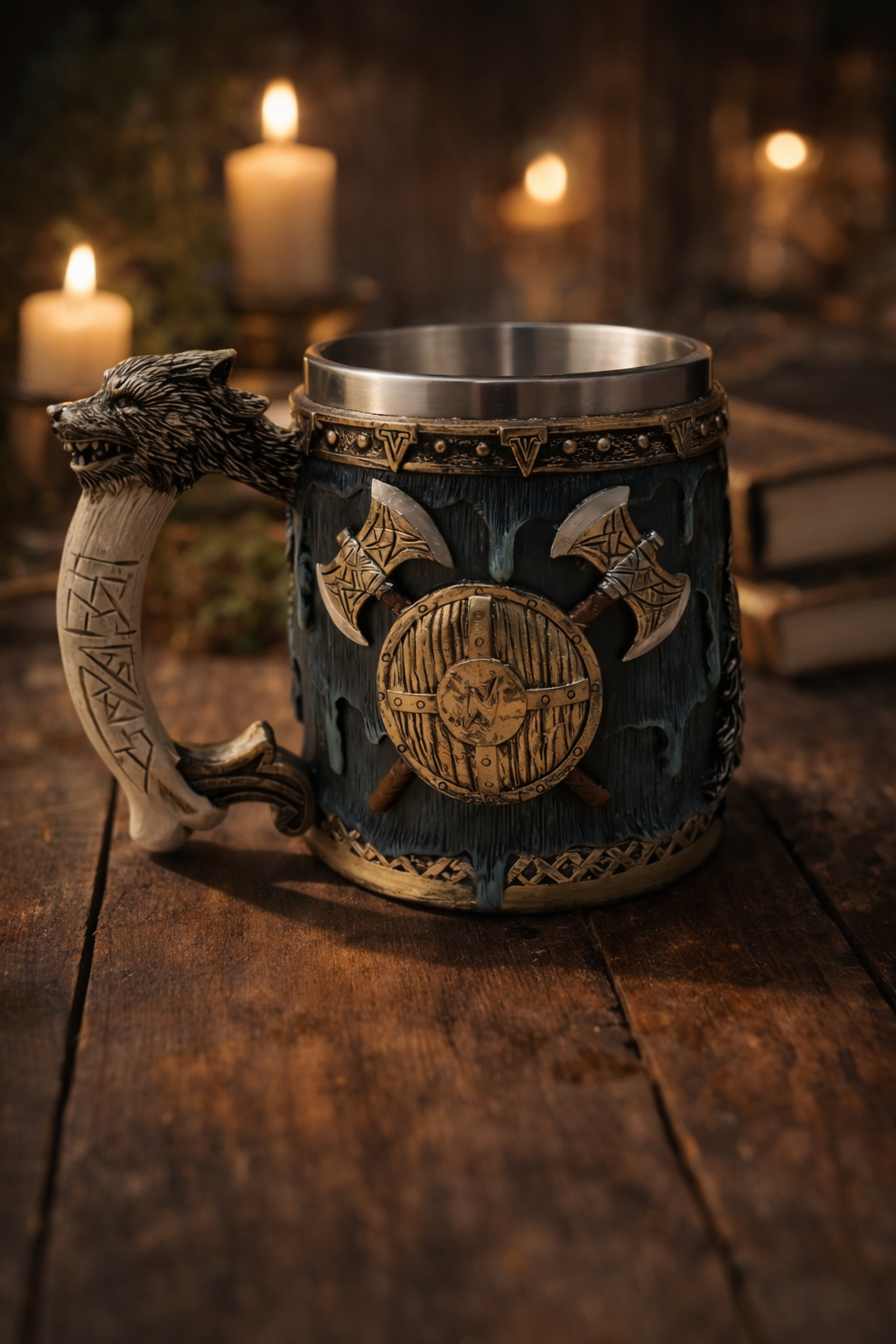 Wikinger Becher mit Wolfskopfgriff