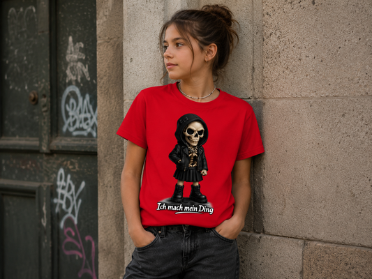 Kinder Basic T-Shirt Ich mach mein Ding Skelett Teenager Girl