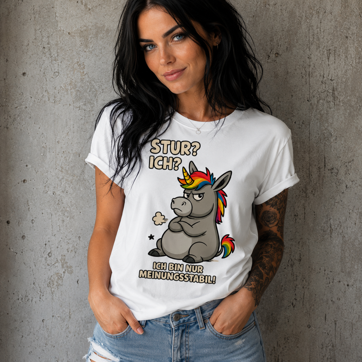 Damen T-Shirt Einhorn Moppelig Meinungsstabil