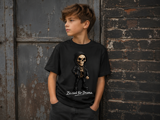 Kinder Basic T-Shirt Zu cool für Drama Skelett Teenager