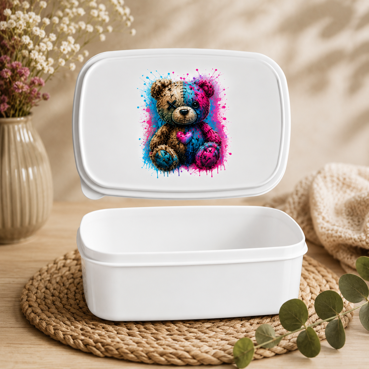 Lunchbox Gekritzeltes Teddy mit Farbspritzern