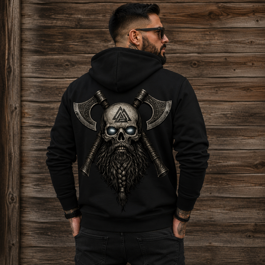 Herren Zipper Hoodie Vikinger Schädelsymbol mit Äxten