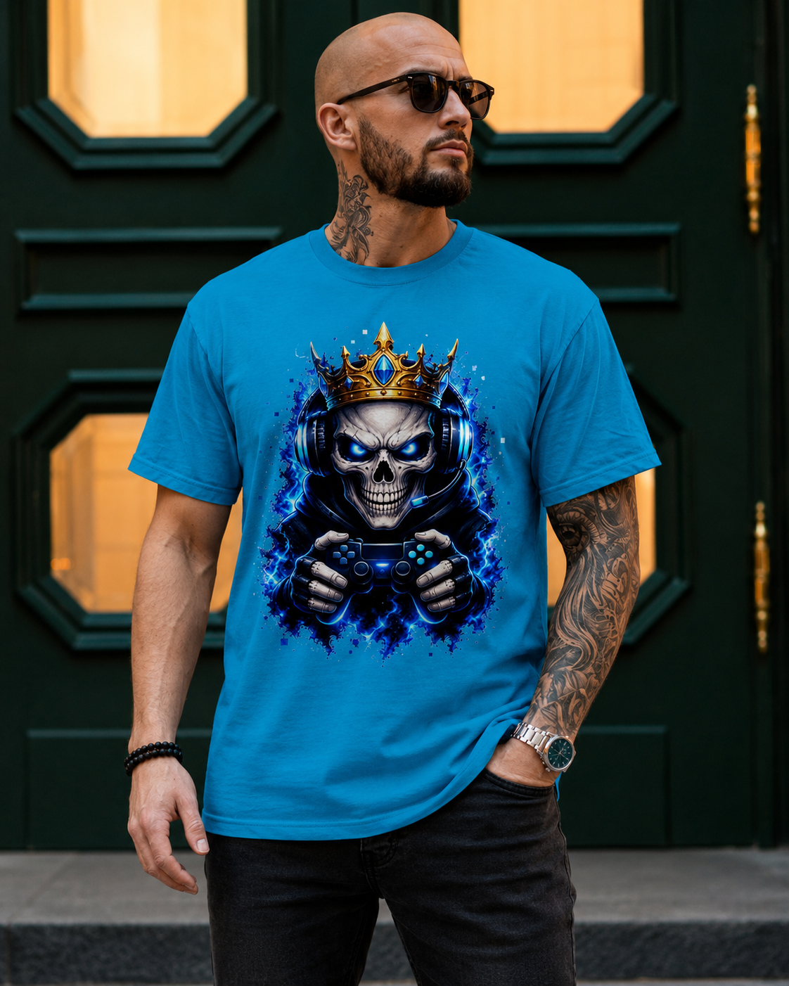 Herren T-Shirt Königlicher Gamer-Skelett-Maskottchen