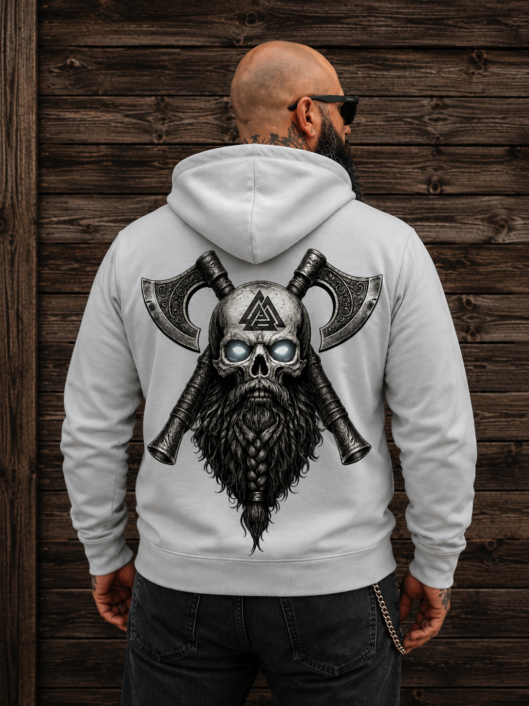Herren Zipper Hoodie Vikinger Schädelsymbol mit Äxten