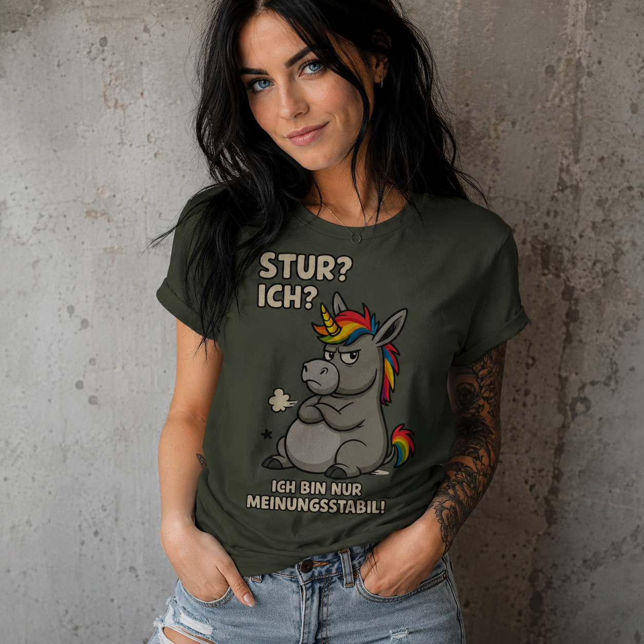 Damen T-Shirt Einhorn Moppelig Meinungsstabil
