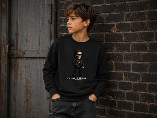 Kinder Sweatshirt Zu cool für Drama Skelett Teenager