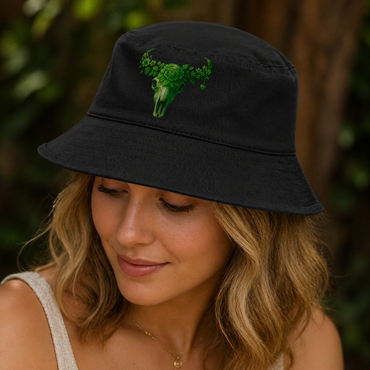 Bucket Hat Rinderschädel grüne Blumen