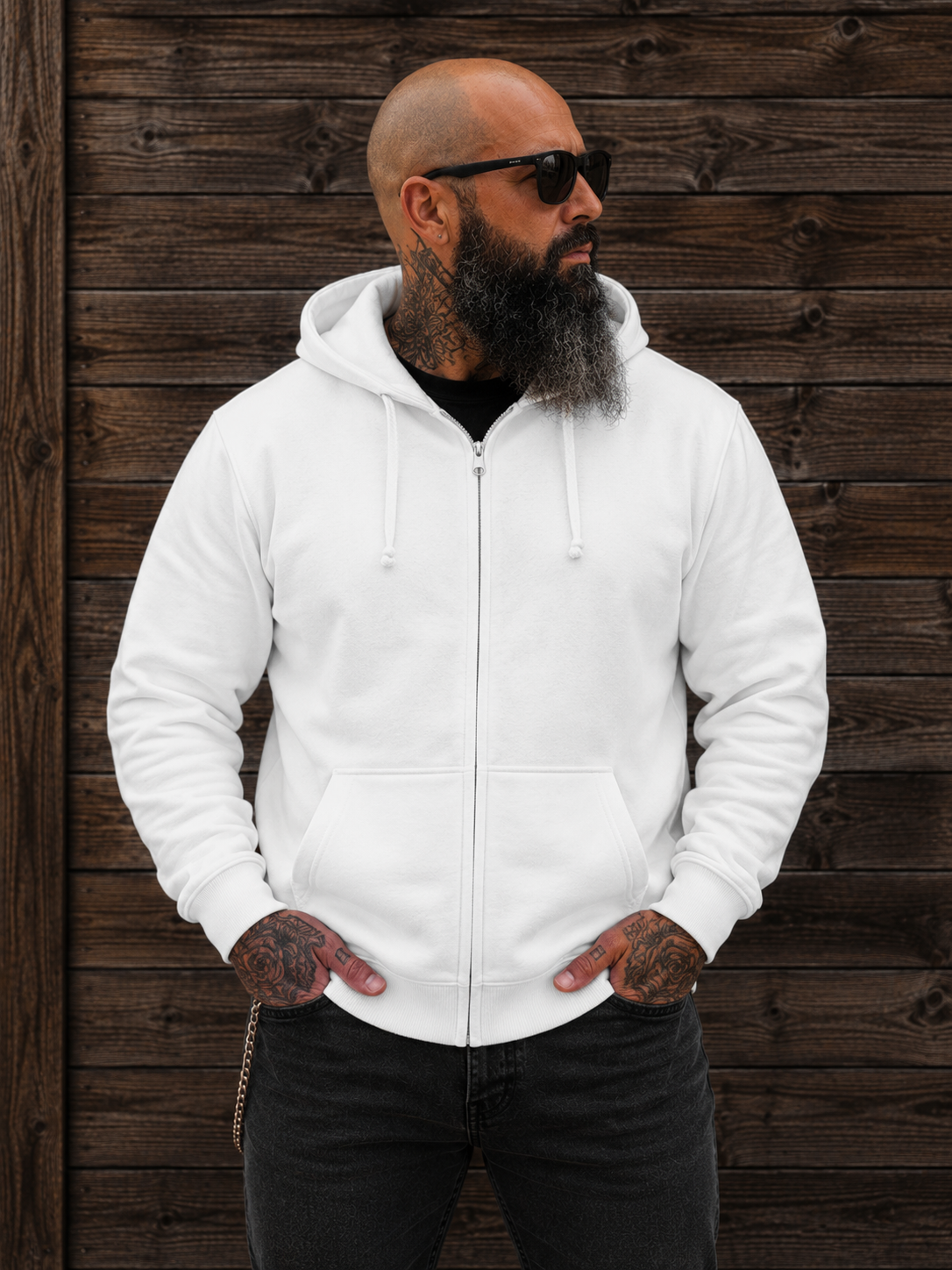 Herren Zipper Hoodie Vikinger Schädelsymbol mit Äxten