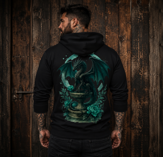 Unisex Zipper Hoodie Drache auf Podest, Türkis