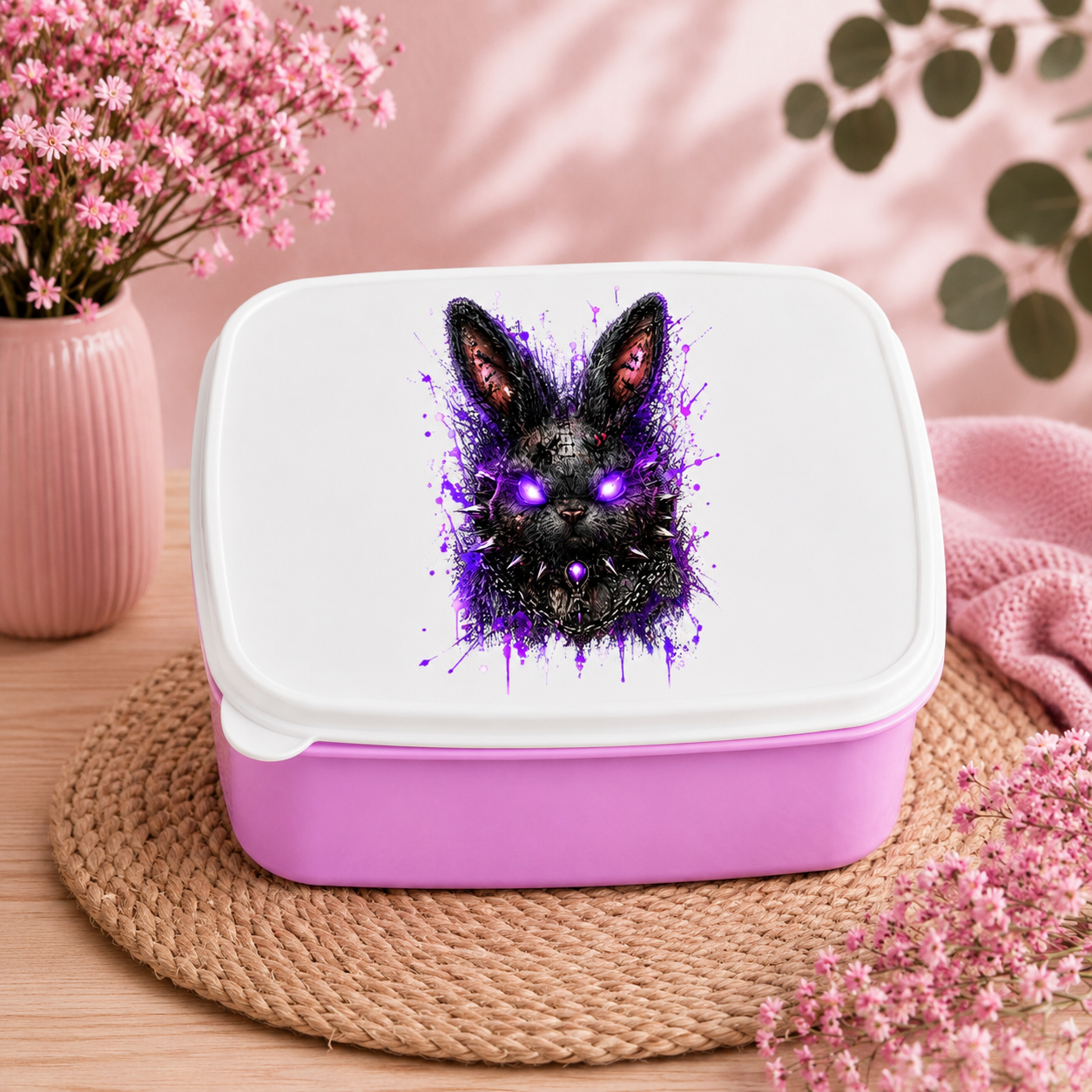 Lunchbox Dramatischer, punkiger Hasenkopf in Neon-Glanz