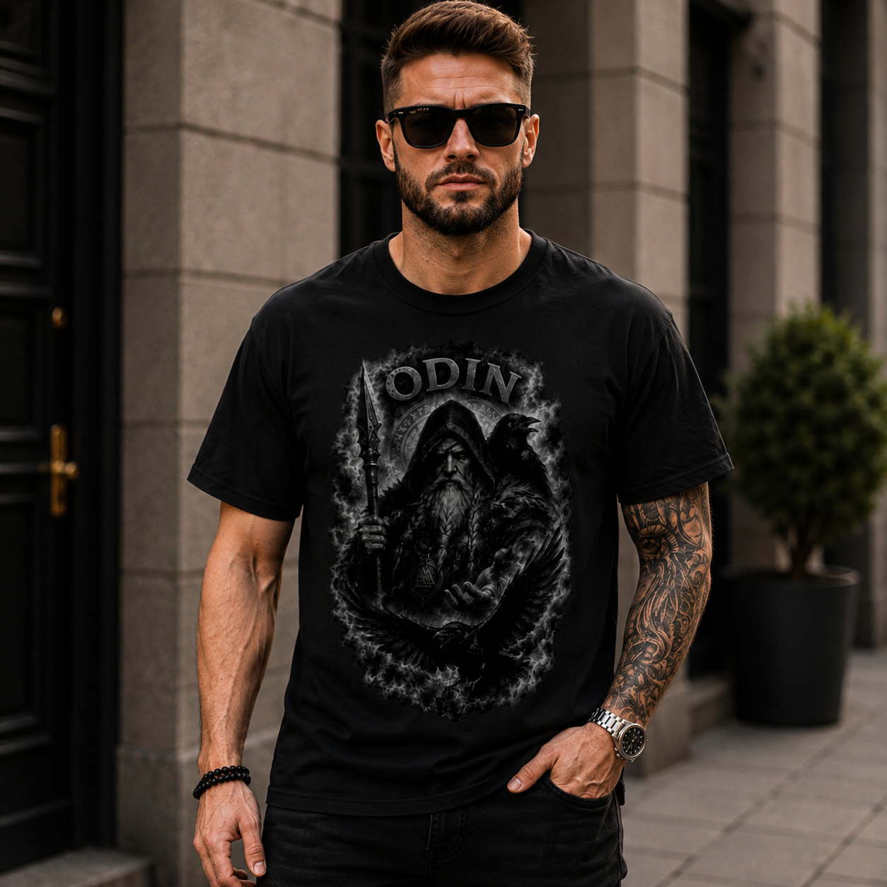 Herren T-Shirt Der Gott Odin in Nebel und Rauch