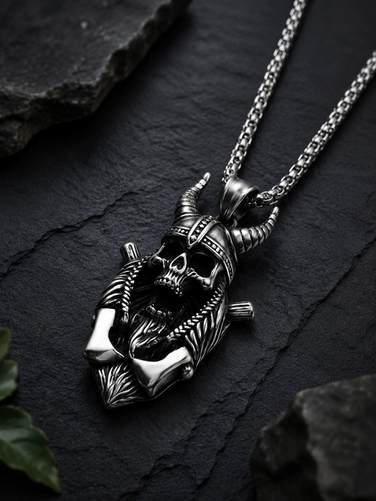 Wikinger Schädel Anhänger aus Edelstahl mit Kette