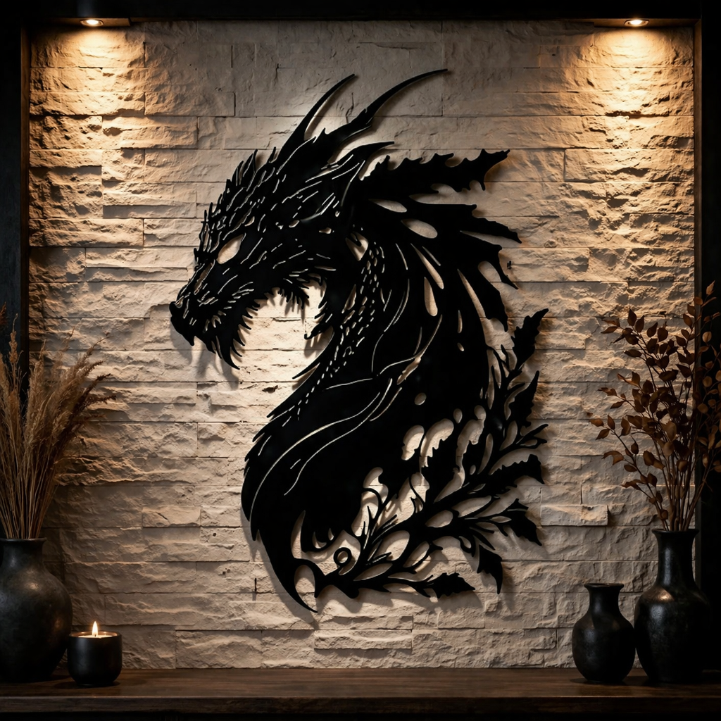 Wanddekoration „Drachenkopf“ aus Metall