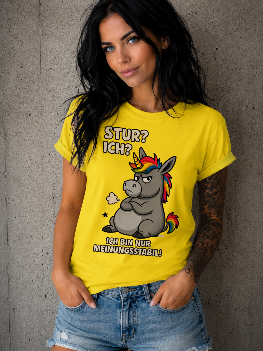Damen T-Shirt Einhorn Moppelig Meinungsstabil