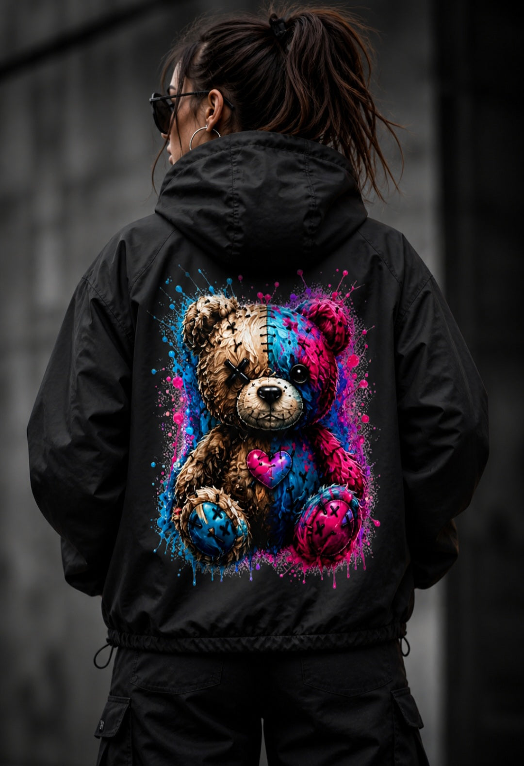 Windbreaker Gekritzeltes Teddy mit Farbspritzern