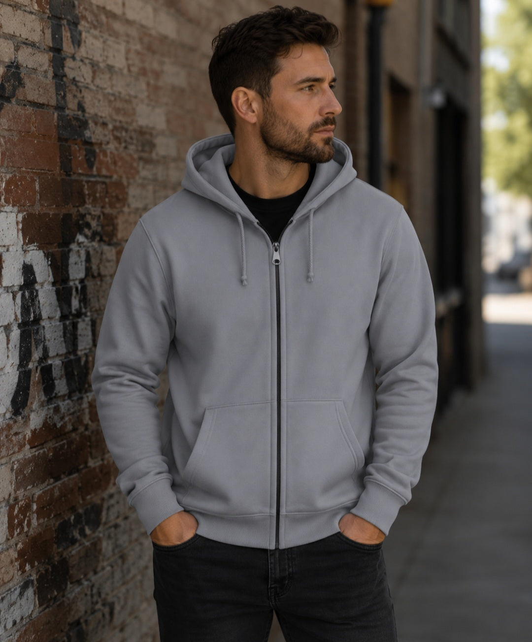 Unisex Zipper Hoodie Kämpfender Kauz im schwarzen Grunge-Stil