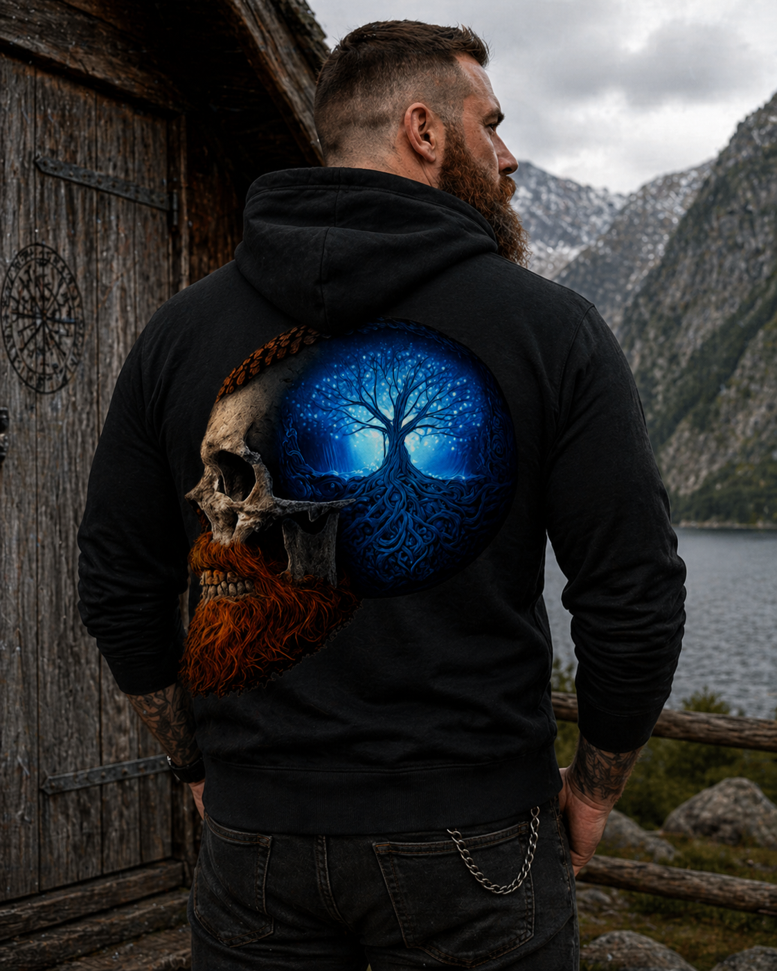 Herren Zipper Hoodie Leuchtender Baum im Schädelinneren blau