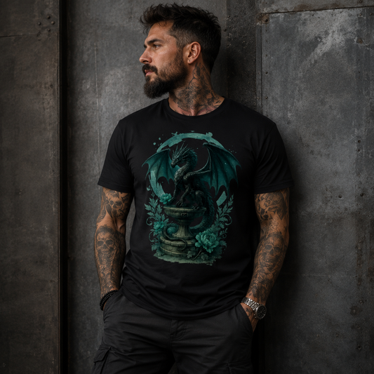 Herren T-Shirt Drache auf Podest, Türkis