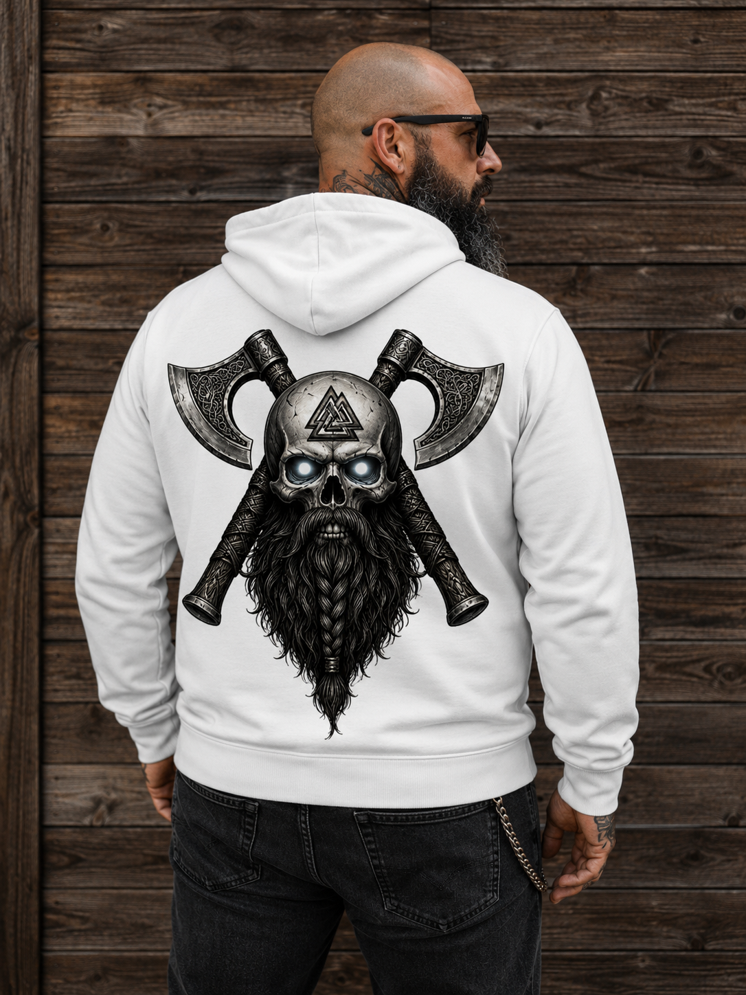 Herren Zipper Hoodie Vikinger Schädelsymbol mit Äxten