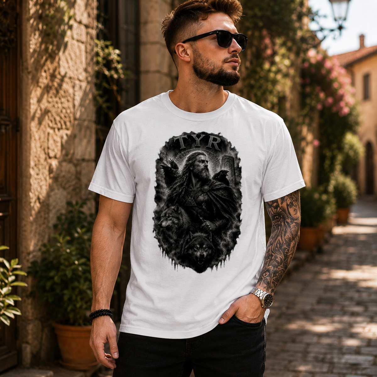 Herren T-Shirt Der Krieger Tyr im Nebel