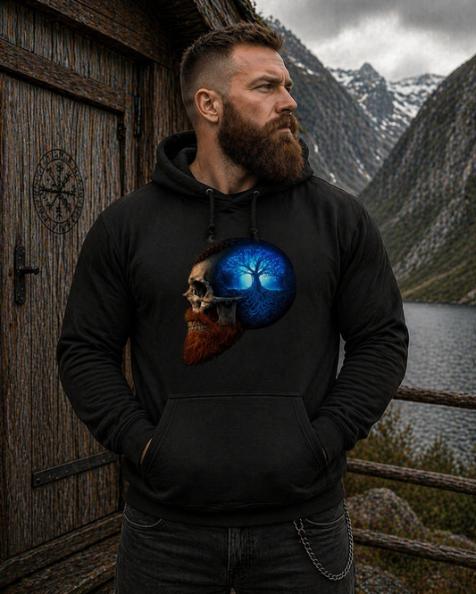 Herren Hoodie Leuchtender Baum im Schädelinneren blau