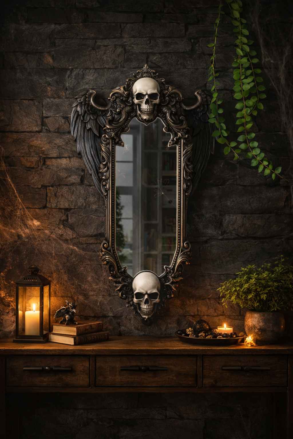 Wandspiegel „Skull Wings“ – Gothic Design