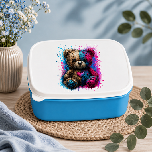 Lunchbox Gekritzeltes Teddy mit Farbspritzern