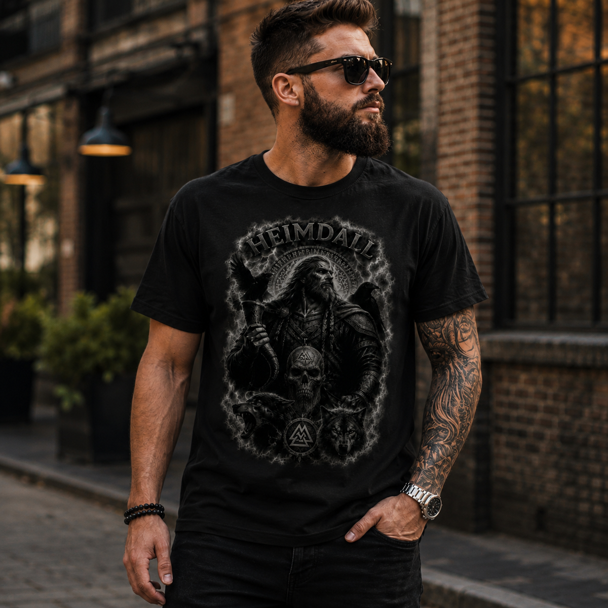 Herren T-Shirt Heimdall in stürmischer Mythologie